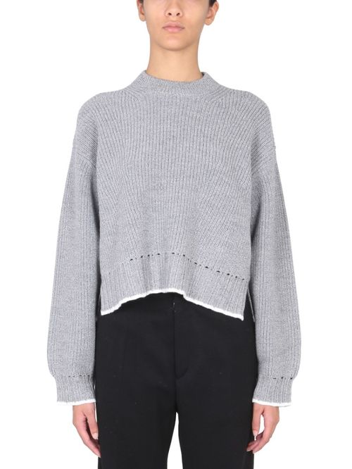 Grey Knitted Mock Collar Sweater