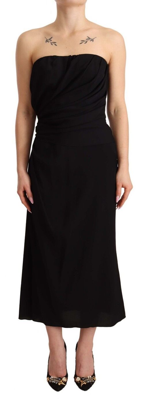 Silk Stretch Strapless Sheath Dress — Black