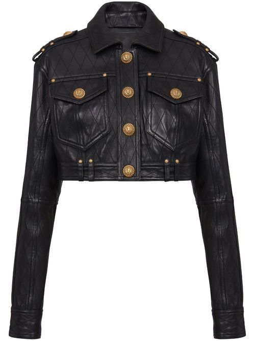 Quilted leather cropped jacket - Black