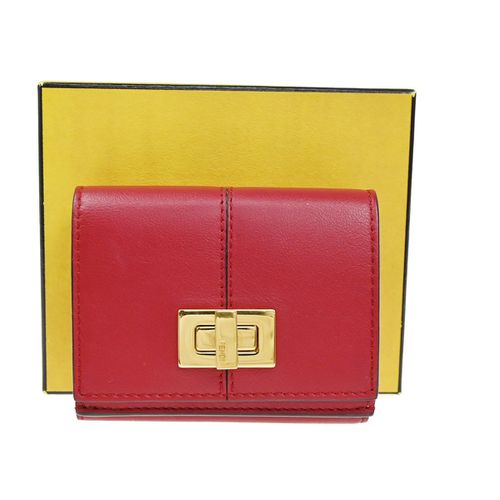 Fendi Peekaboo Wallet Leather Red Leather Wallets Accessory Pre-Owned