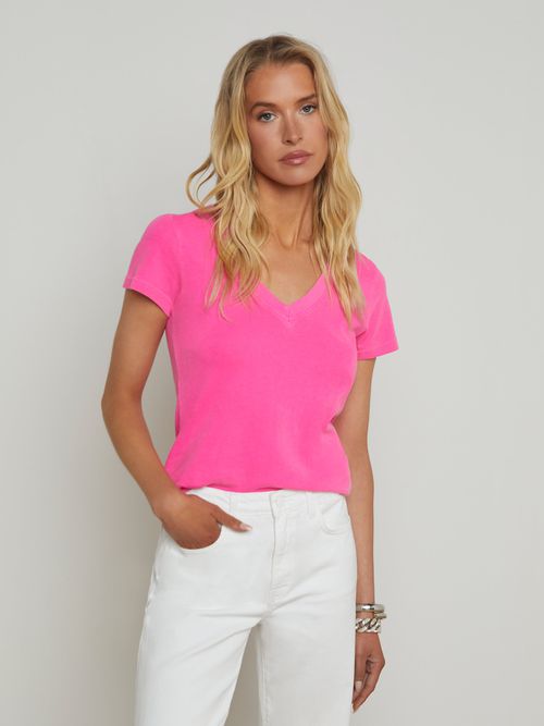 Becca Cotton V-Neck T-Shirt In Pink Glo