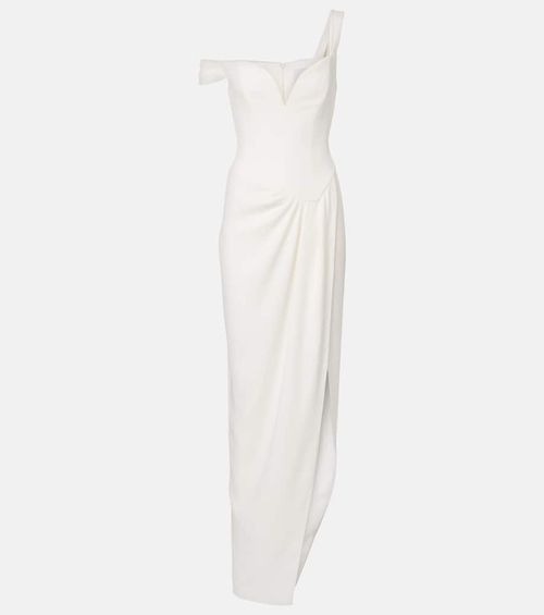 Bridal draped off-shoulder crêpe corset gown
