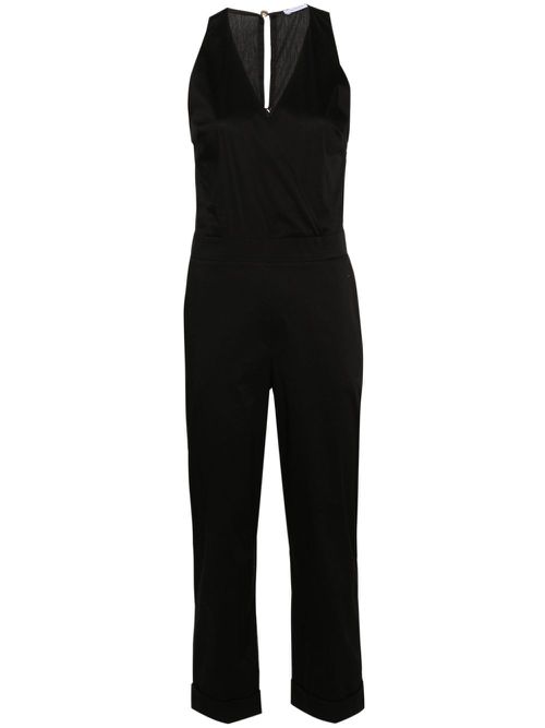 V-neck poplin jumpsuit - Black