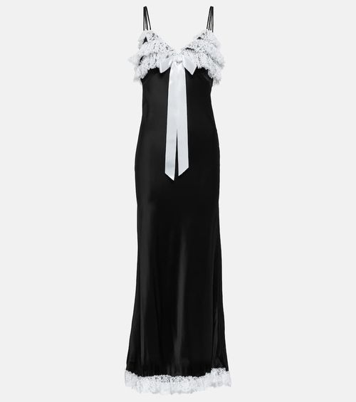 Lace-trimmed silk maxi dress