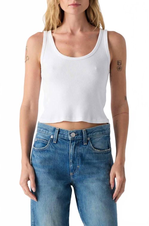 Crop Rib Tank Top In White
