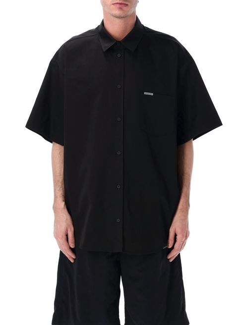 Camicia in Popeline di Cotone Con Motivo Riga E Logo