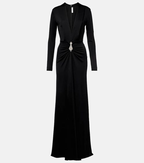 Embellished gathered crêpe gown