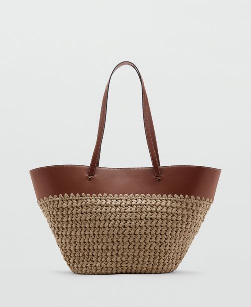 Women's Large Natural Fiber Basket Handbag - Leather