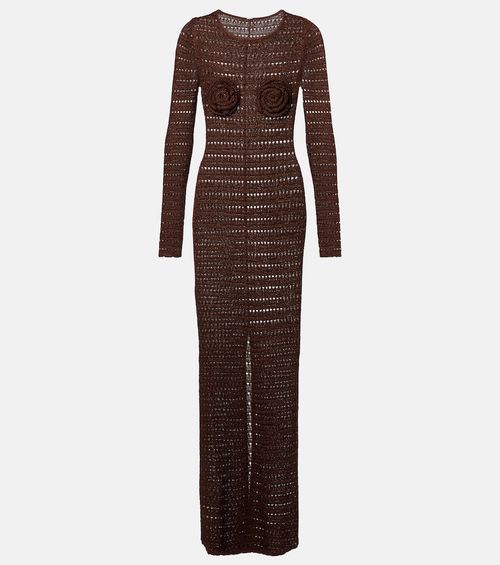 Floral-appliqué crochet maxi dress