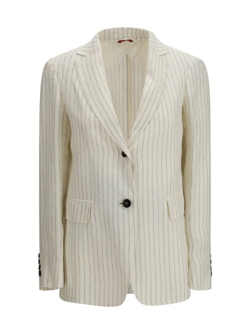 Pinstriped Linen Blazer — Beige