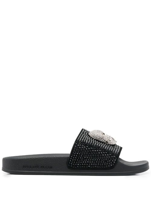 Skull strass pool slides - Black