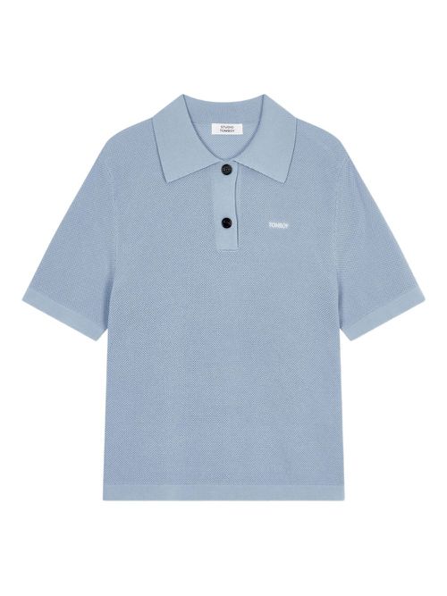 Polo-collar knit top - Blue