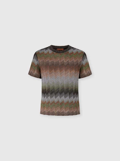 Missoni - Snake-Pattern Viscose Lamé Crewneck T-Shirt, Women, Green& Brown