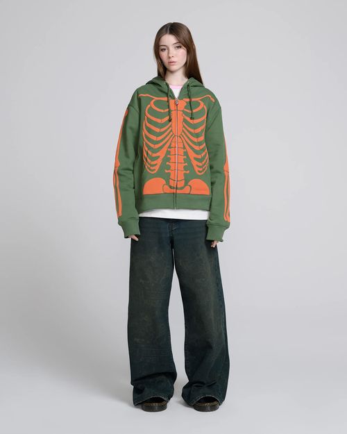 MARC JACOBS Marc Jacobs Skeleton Zip-Up Hoodie in Green Multi