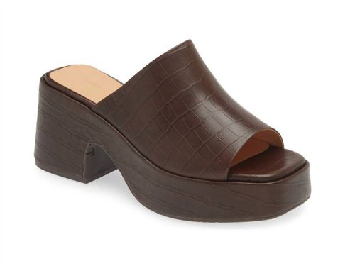 Women's Helia Peep Toe Platform Slide In Brown Embossed Croco