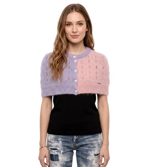 Purple Color Block Crew Neck Sweater