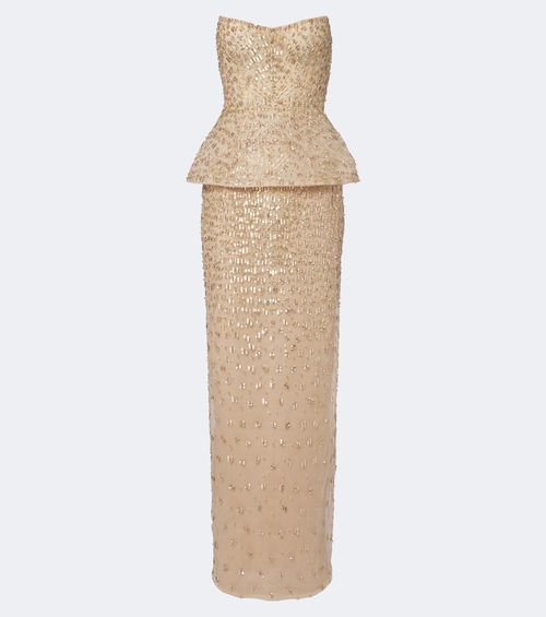 Embellished peplum bustier gown