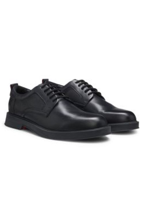 HUGO Derby shoes in leather with perforated monograms - Black Men's Business Shoe