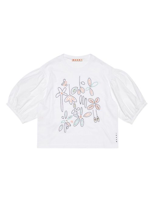 Floral-embroidered cotton T-shirt - White