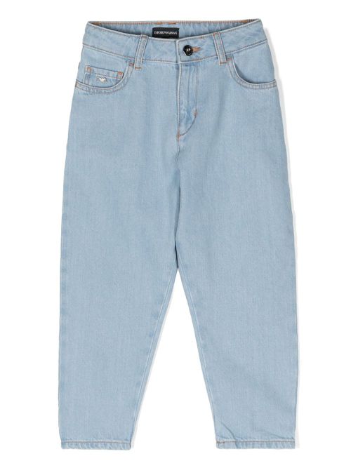 Logo-plaque tapered-leg jeans - Blue