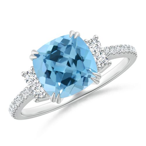 Angara 2.5 Carats Double Claw-Set Cushion Swiss Blue Topaz Ring in Platinum