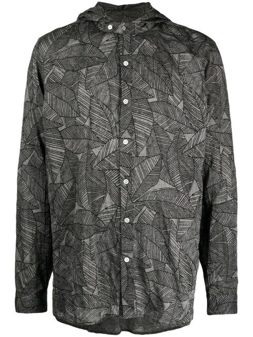 Leaf-print hooded shirt - Grey