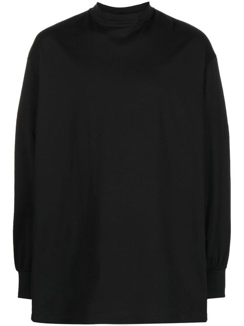 Mock-neck long-sleeved cotton T-shirt - Black