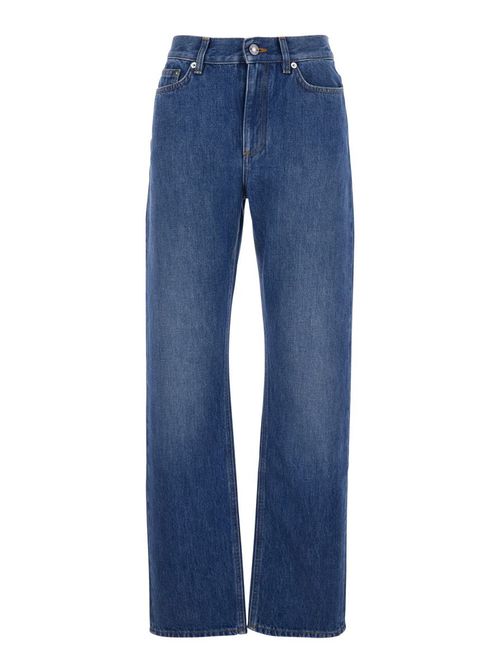 Blue Pants With Belt Loops And Logo Patch On The Rear In Denim Woman