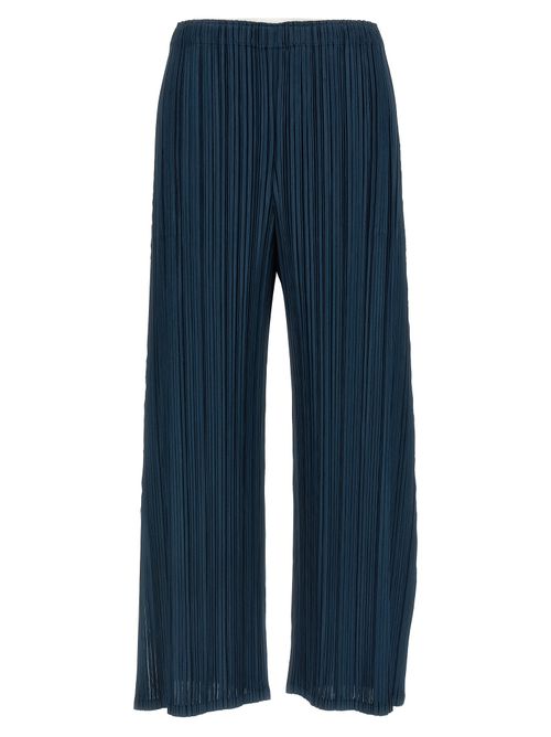 Pleated Polyester Trousers — Blue