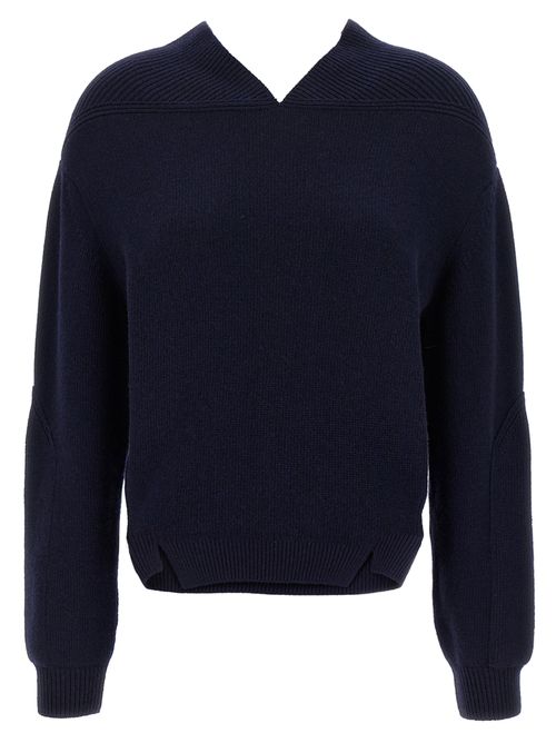Wool-Cashmere Blend with Yoke Detail Sweater — Navy