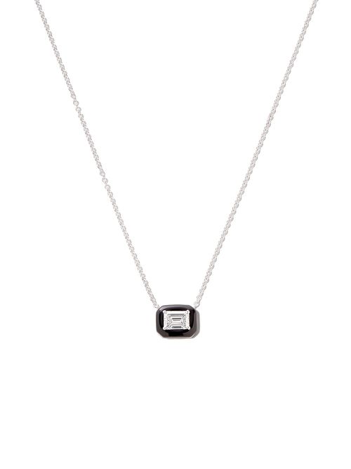 18kt white gold diamond and enamel necklace - Silver
