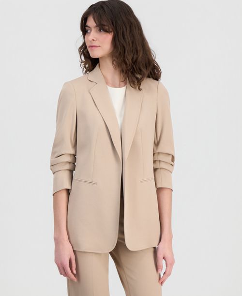 Women's Stretch Crepe Scrunch-Sleeve Open-Front Blazer - Latte