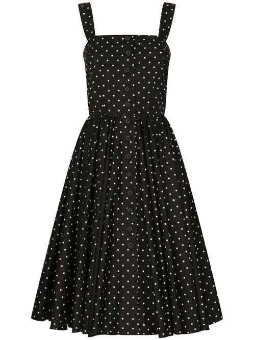 Polka-dot cotton midi dress - Black