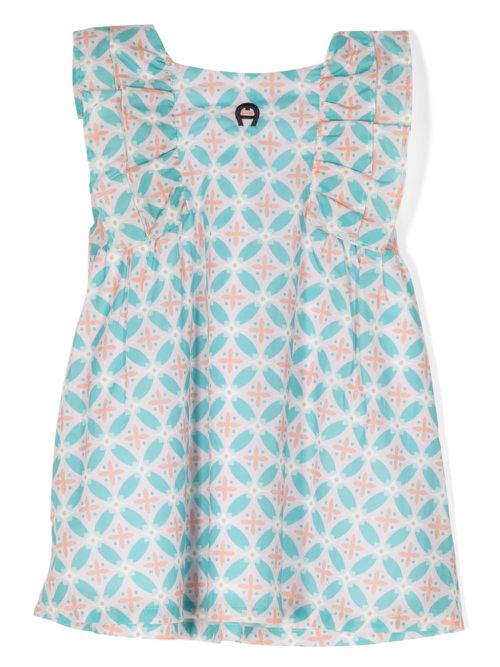 Graphic-print ruffled cotton dress - Pink