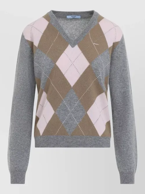 Prada - argyle v neck wool sweater