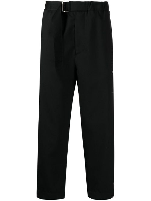 Belted-waist cropped trousers - Black