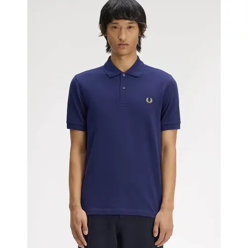Men's Fred Perry Mens Plain Signature Polo Shirt - French Navy/Citron 12C