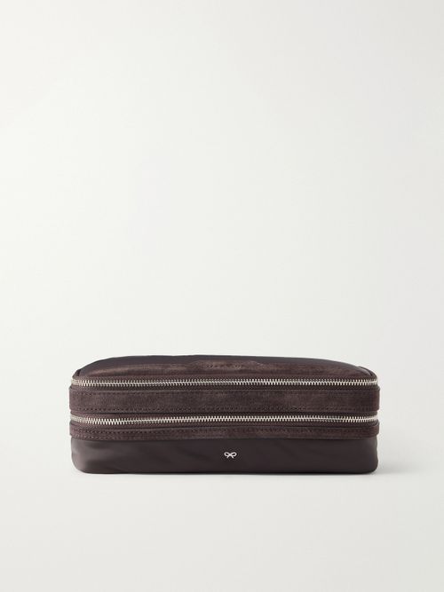 Suede-trimmed Shell Cosmetics Case - Brown