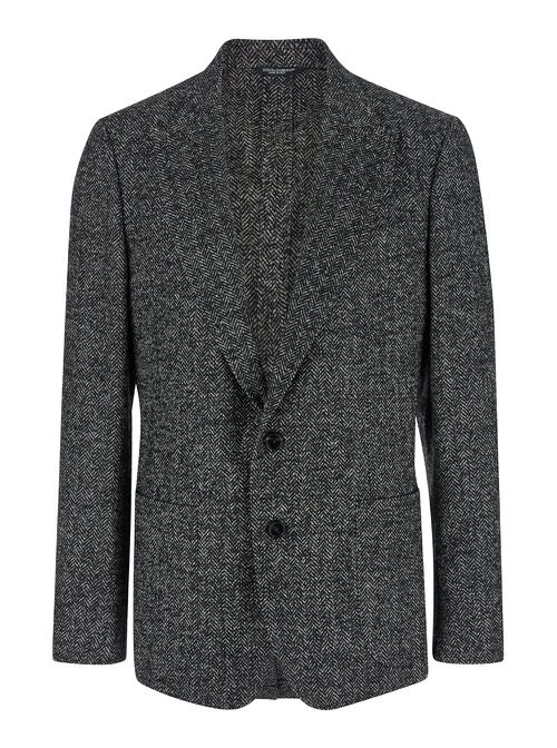 Grey Single-breasted Jacket With Peak Revers In Wool Stretch Man