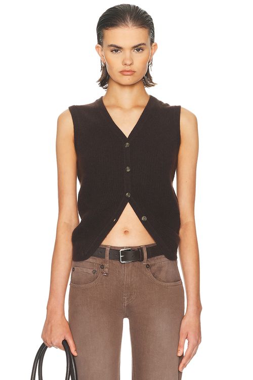 R13 Ribbed Wrap Around Vest in Dark Brown - Brown.  XS also in