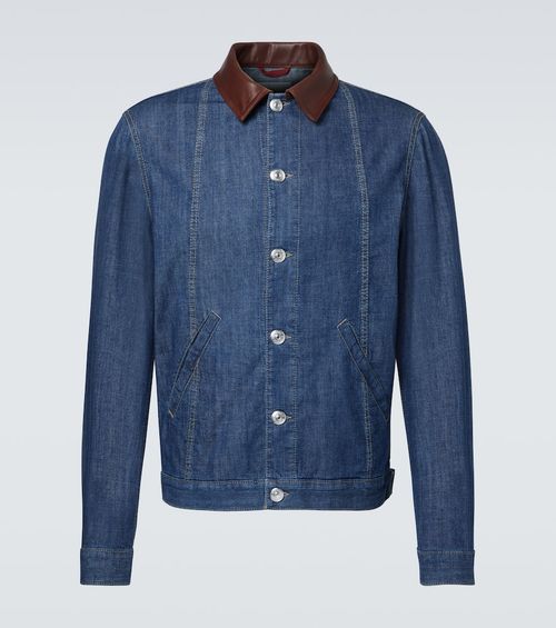 Leather-trimmed denim jacket
