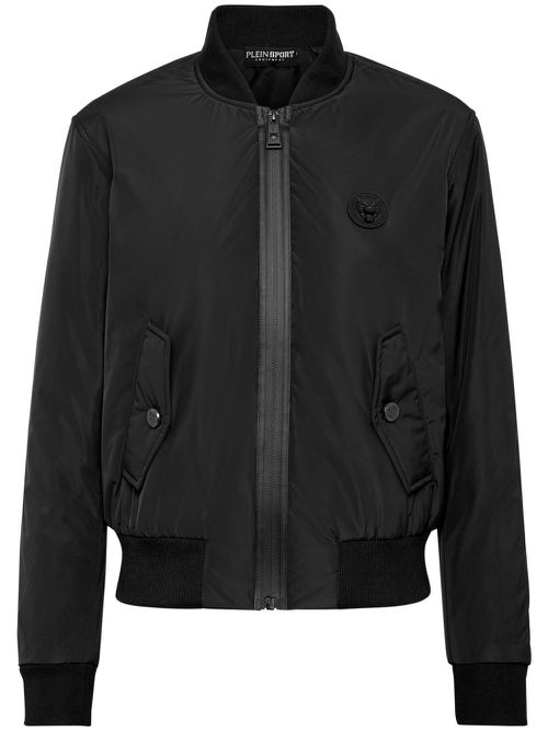 Logo-patch zip-up bomber jacket - Black