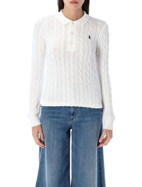 White Polo Collar Logo Sweater