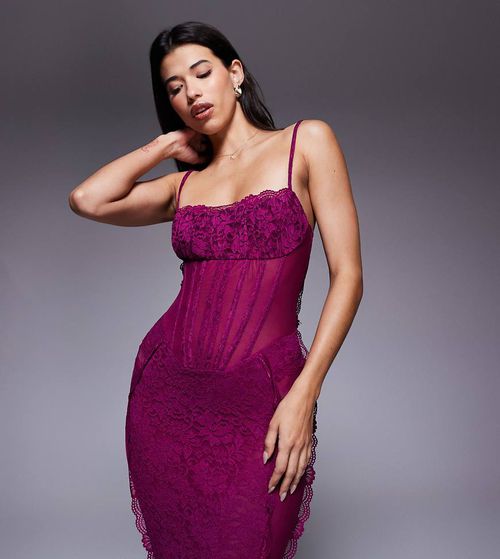 Murci exclusive sheer lace corset detail cami maxi dress in purple