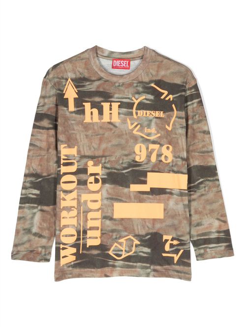 Distressed-effect long-sleeve T-shirt - Brown