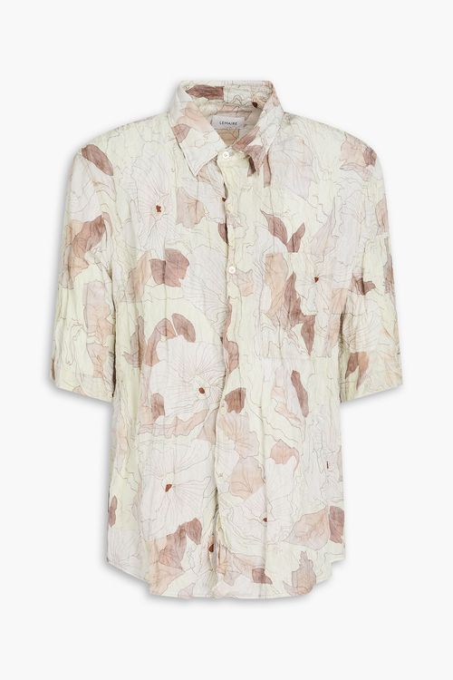 Floral-print crinkled silk-blend shirt - Green - L