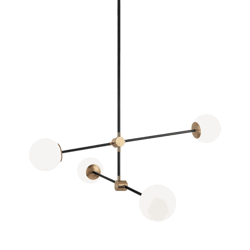 Aged Gold Brass Four Light Chandelier from the Cosmic Collection