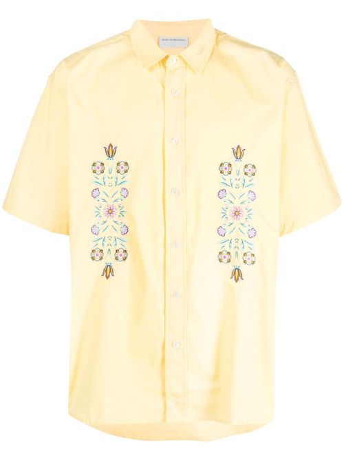 Flower-embroidery cotton shirt - Yellow