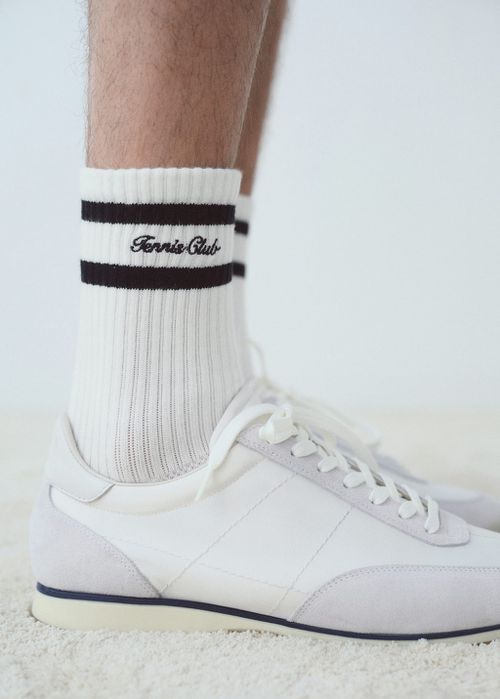Embroidered double stripe socks dark navy - Man - One size - 