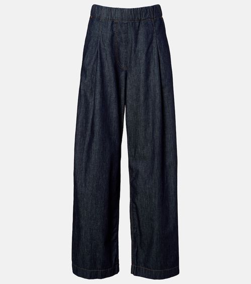 Pleated high-rise wide-leg jeans